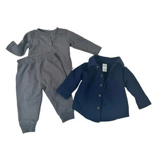 Baby bundle Carters button  shirt 3M- 6/9M Henley and pants set gray